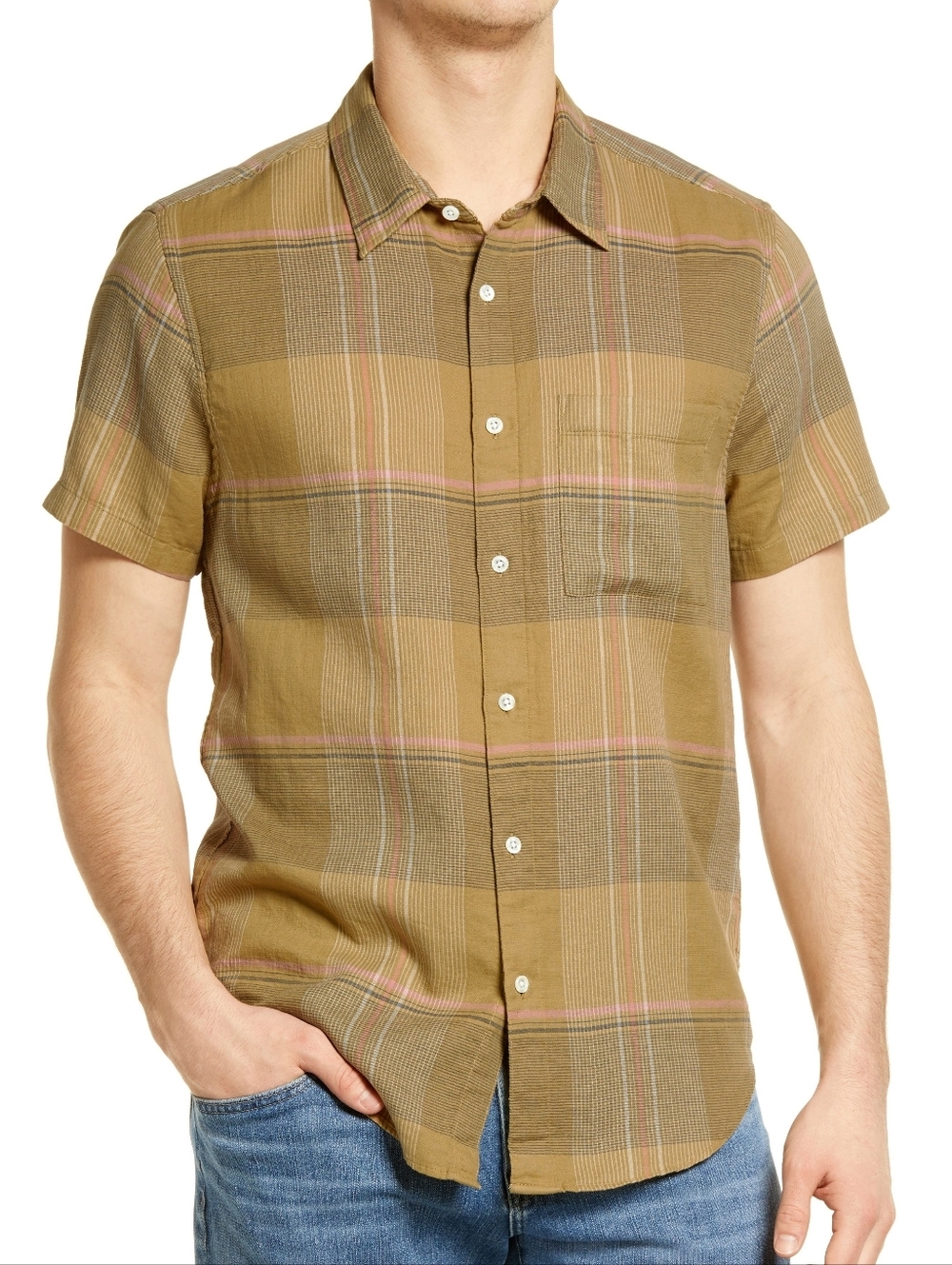 Madewell Perfect Textual Short Sleeve Button-Up Shirt Sz L